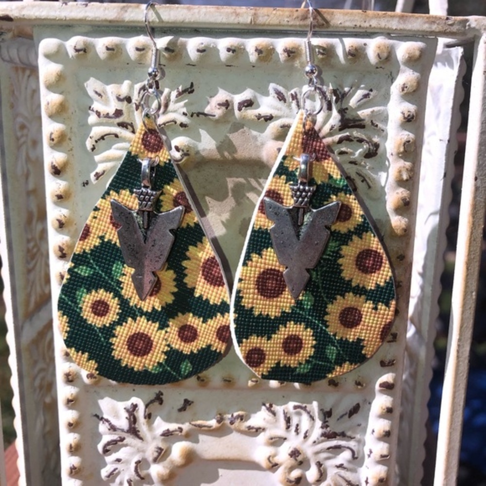 Sunflower Faux Leather Earrings - Picture 4 of 4
